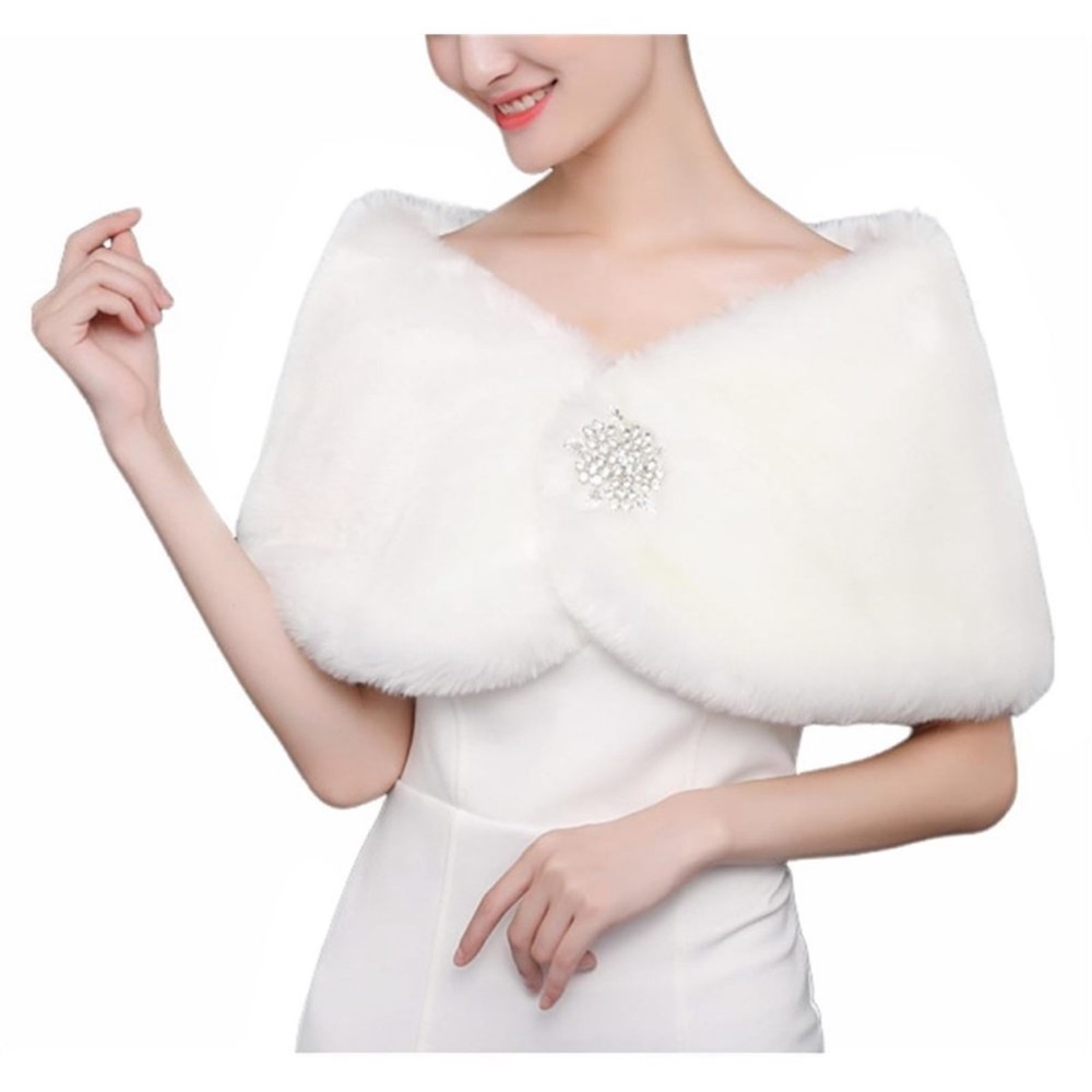 Women's Wedding Faux Fur Wraps And Shawls Winter Shrug With Brooch For Brides🦛